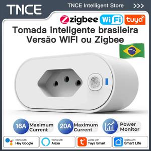 TNCE 투야 브라질 플러그 WIFI 또는 지그비 16/20A 소켓 전력 모니터링 기능, 스마트 콘센트 원격 제어, 구글 홈 알렉사 음성 제어