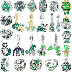 봄 925 실버 그린 시리즈 참 비즈 여성용 네잎 클로버 거북이 아보카도 오리지널 팔찌 제작용 펜던트 쥬얼리