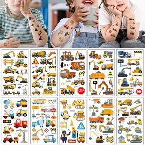 10pcs 건설 차량 트럭 방수 임시 문신 스티커 크레인 굴삭기 바디 아트 팔 가짜 문신 슬리브 여성 남성