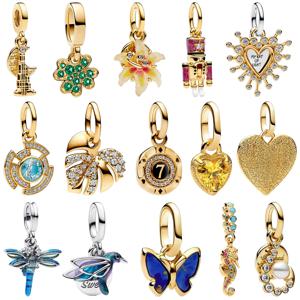 925 실버 릴리프 조각 팜 리프 하트 블루 잠자리 나비 허밍버드 행운의 클로버 에나멜 댕글 참 브레이슬릿에 맞는 액세서리