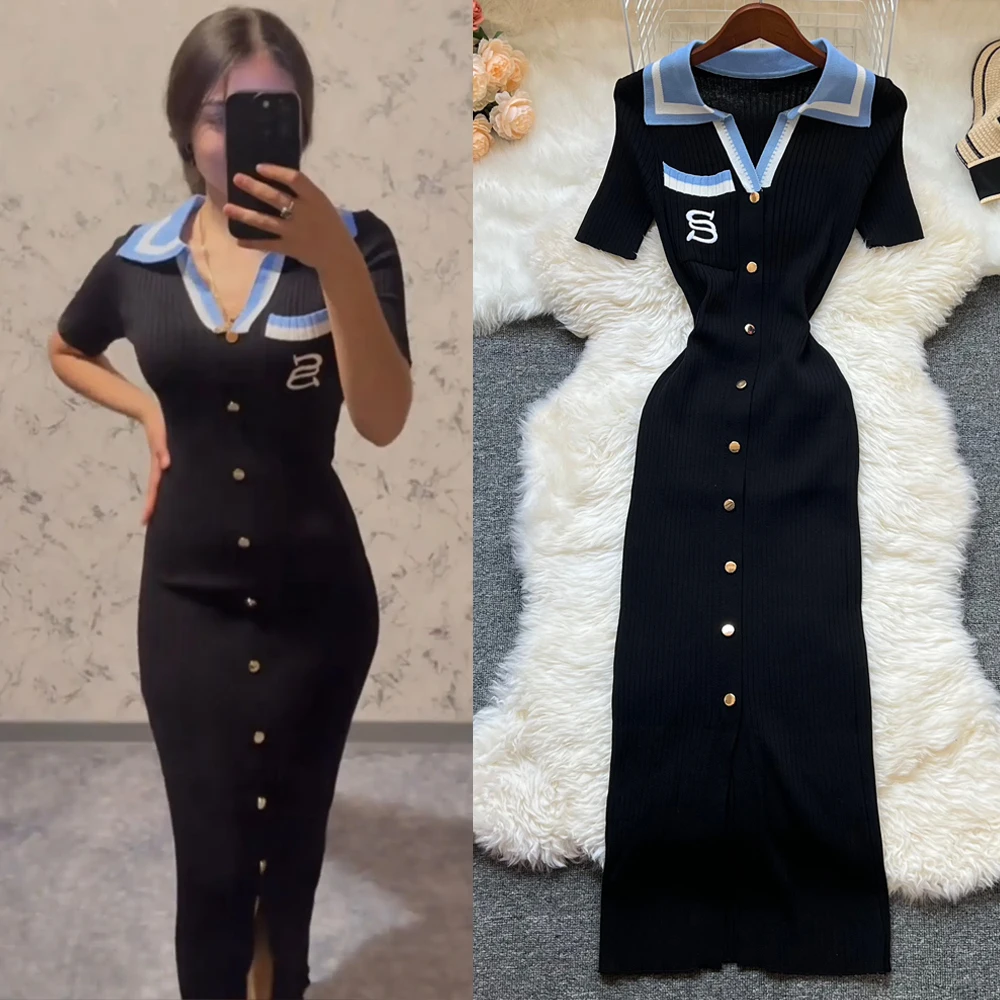 YuooMuoo 브랜드 패션 여름 니트 드레스 여성 2025 새로운 Y2K 자수 긴 Bodycon 스웨터 드레스 streetwear 레이디 vestidos