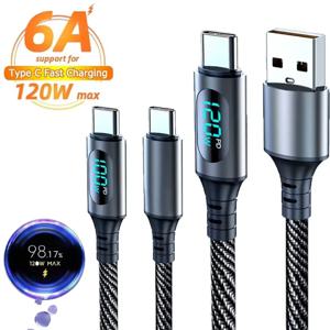 120W 타입 C to 타입 C 고속 충전 케이블 USB 퀵 차지 폰 충전기 디지털 디스플레이 코드 샤오미 화웨이 삼성 아이폰용