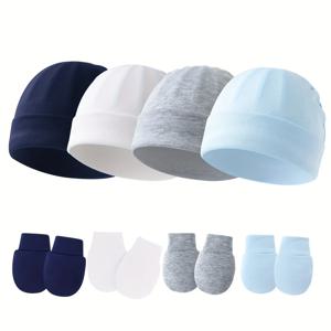 4세트 귀여운 아기 장갑 신생아용, 긁힘 방지 아기 남아 장갑, 아기 여아 모자 장갑 유아용, 신생아용