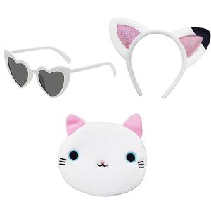 3PCS 개비 드레스 액세서리 세트 귀여운 고양이 귀 머리띠 소녀를위한 안경과 미니 지갑 할로윈 인형 집 생일 파티