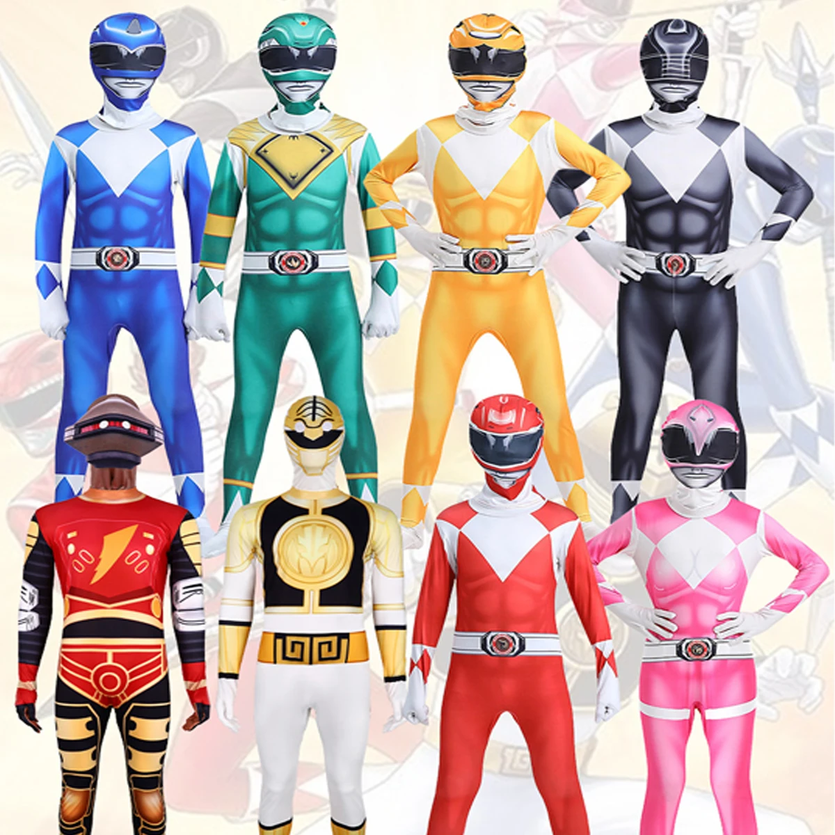 Morpher 슈퍼 히어로 코스프레 의상 사무라이 Sentai Shinkenger 레인저스 코스프레 판타지아 할로윈 생일 파티 점프 슈트 마스크 슈트