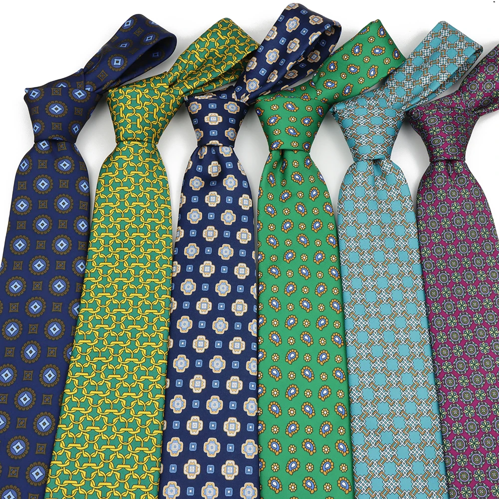 고품질 클래식 남성용 7.5cm 넥타이 부드럽고 매끄러운 녹색 파란색 화려한 페이즐리 플라워 넥타이 일상 착용 비즈니스 액세서리 선물