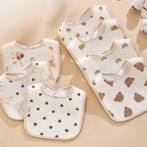 7개 세트 면 아기 턱받이 방수 트림 천 신생아 침 흘림 방지 수건 만화 프린트 아기 용품 아기 먹이기 턱받이