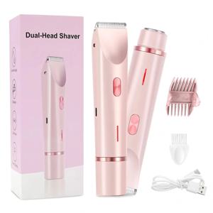 2 in 1 여성용 전기 면도기, 통증 없는 방수 다리 비키니 바디 헤어 트리머, 여성용 얼굴 콧수염 제모기