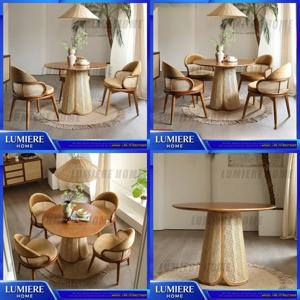 스칸디나비아 원목 원형 식탁 세트 (소형 공간용) 모던 미니멀리스트 라탄 커피 테이블 및 의자 세트