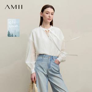 Amii 여성용 셔츠 2026 봄 신작 폴카 도트 시폰 셔츠 멀티웨이 리본 여성용 루즈 드롭 숄더 캐주얼 탑 12641098
