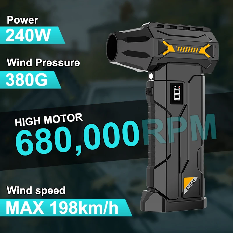 680000RPM 강력한 터보 송풍기 전기 제설기 USB 충전식 강력한 먼지 송풍기 LED 조명 자동차 청소