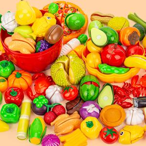 어린이 주방 놀이용 자르는 장난감 음식, 쇼핑 수납 바구니가 포함된 과일 및 채소 액세서리, 유아 선물용