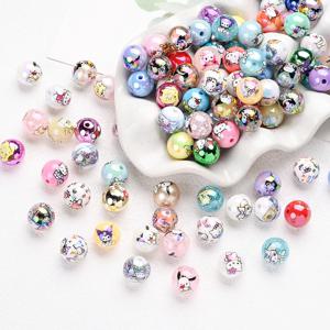 30개 랜덤 혼합 아크릴 비즈 산리오 프린트 라운드 루즈 비즈 수제 DIY 아기 젖꼭지 체인 액세서리 제작용