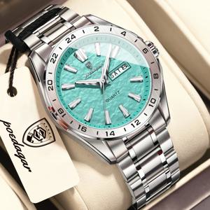 포에다가르 정교한 패션 남성 시계 고품질 방수 발광 비즈니스 시계 남성용 날짜 요일 쿼츠 남성 손목시계