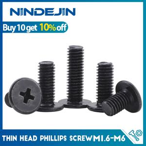 NINDEJIN Phillips 초박형 플랫 웨이퍼 헤드 나사 M1.6 M2 M2.5 M3 M4 M5 M6 탄소강 CM 컴퓨터 용 얇은 헤드 노트북 나사