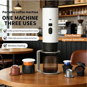 휴대용 3-in-1 무선 전기 에스프레소 커피 머신 (차량, 가정, 캠핑용) - 캡슐/분말 여행용 커피 메이커