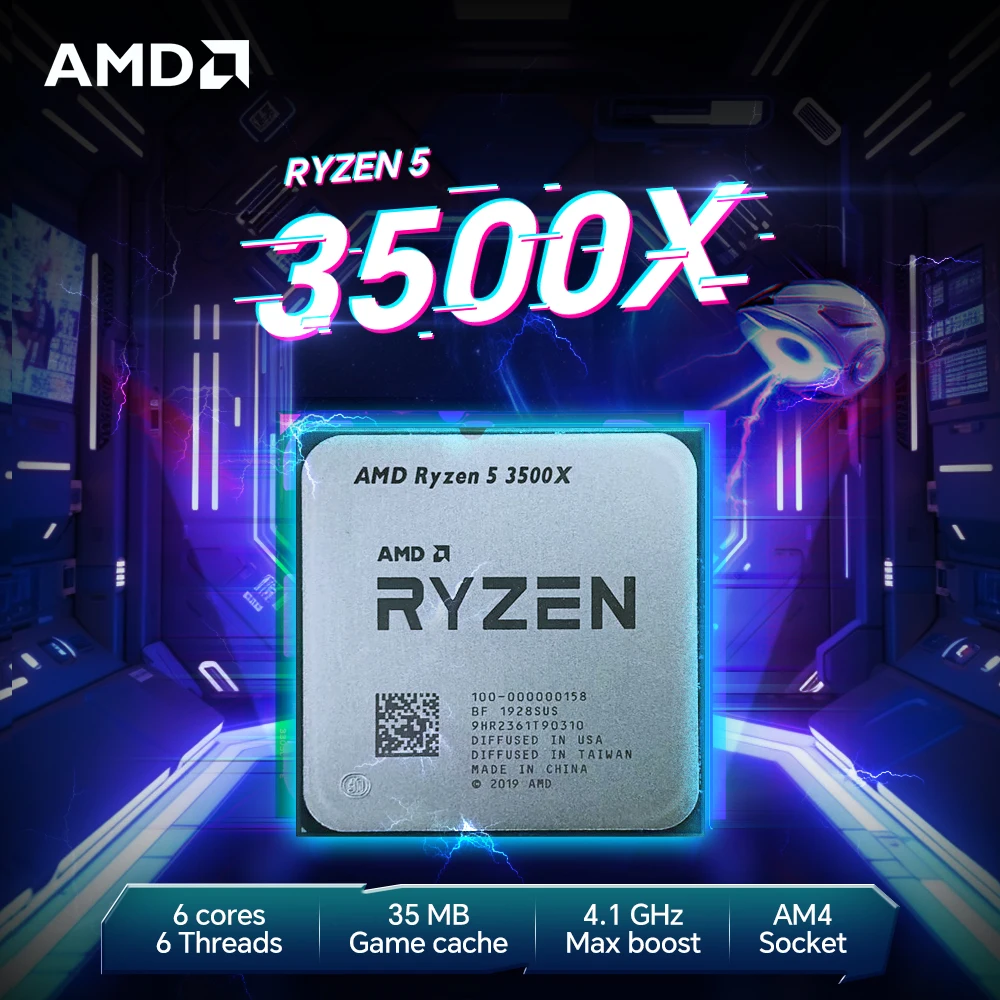 AMD 라이젠 5 3500X 6코어 6스레드 L3=32M R5 3500X 소켓 AM4 3.6GHz 7NM 프로세서 65W DDR4 (팬 없음)