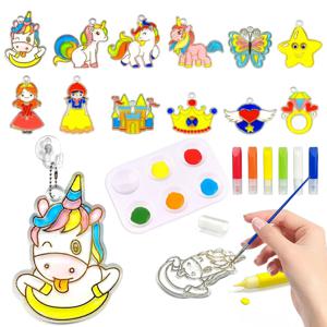 유니콘 공주 DIY 썬캐쳐 창문 장식 아트 키트, 어린이 여자아이들을 위한 스테인드글라스 페인팅 세트, 유니콘 장난감
