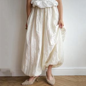 Linad 우아한 살구색 느슨한 주름 블루머 여성 2026 캐주얼 신축성 있는 허리 바지 여성 봄 패션 얇은 긴 바지