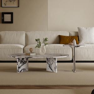 2025 프랑스 크림 마블 커피 테이블, 라운드 빈티지 럭셔리 디자이너 거실용 엔드 테이블, 모던 천연석 테이블 ​