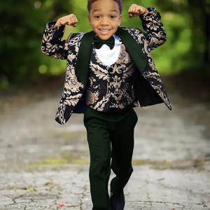 남아용 세트 슬림핏 자카드 3 피스, 결혼식 축하 턱시도 세트