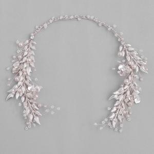 실버 컬러 잎 진주 머리띠 티아라 신부 헤어 액세서리 웨딩 헤어 밴드 크리스탈 진주 티아라와 신부 머리 장식