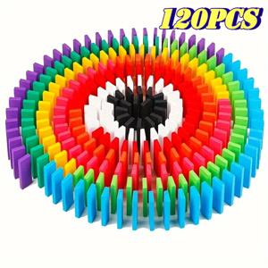 120개 도미노 세트 - 여러 가지 색상의 빌딩 및 스태킹 블록 보드 게임, 창의적인 놀이를 위한 텀블링 우드 게임, 파티 선물