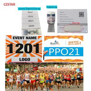 장거리 몬자 UHF 860-960MHZ 스마트 트랙 도그본 RFID 태그 폼 턱받이 트랜스폰더, 경주 스포츠 타이밍 Tyvek 턱받이 번호 태그, 50 개