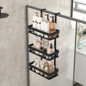 2/3단 블랙 녹 방지 샤워 수납 선반, 문에 설치, 드릴 필요 없음, 대용량 욕실 정리함, 간편 설치