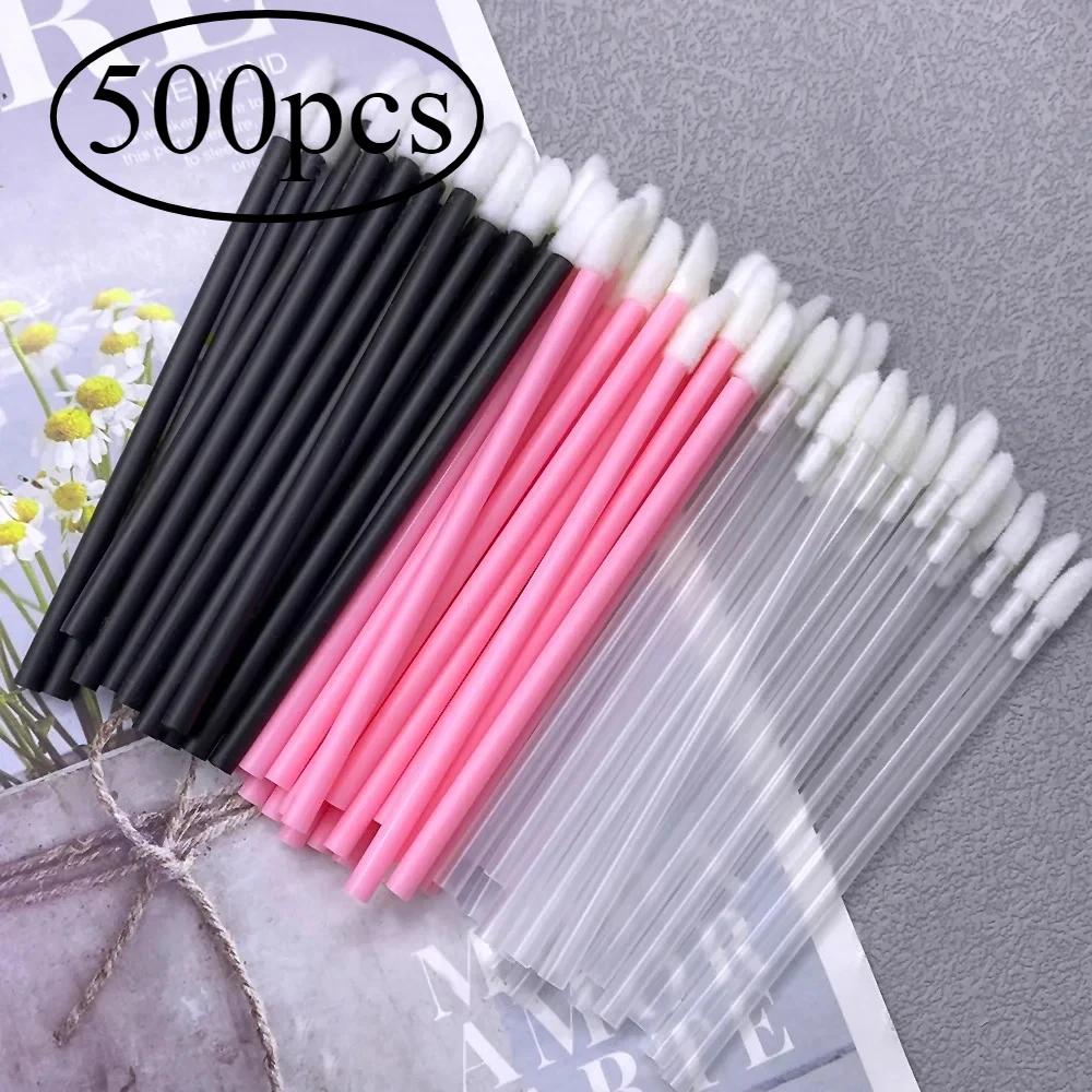 500pcs 립 브러쉬 일회용 립스틱 브러쉬 속눈썹 마이크로 브러시 마스카라 완드 애플리케이터 면봉 속눈썹 연장 도구 도매