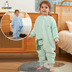 MICHLEY 만화 올빼미 어린이 침낭 귀여운 플란넬 자루 Sleepsack 두꺼운 따뜻한 잠옷 웨어러블 담요 바디 슈트 1-6T 선물