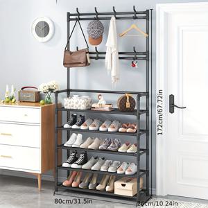 4/5단 메탈 코트 및 신발장 (8개 후크 포함), 거실, 침실, 사무실용, 신발 정리함