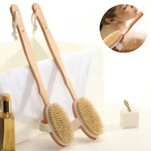 나무 돼지 갈기 부드러운 머리 마사지 목욕 브러시 엑스 폴리 에이 팅 장치 피부 마사지 청소 브러시 ​​욕실 액세서리 분리형