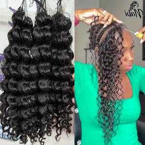 나비 페더드 크로셰 인모 딥 웨이브 16-24인치 100g/묶음 인모 보보 브레이즈 보호 락스 여성용 브레이딩