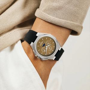 남성용 스테인레스 스틸 케이스 크로노 그래프 시계 실리콘 스트랩 빛나는 손 쿼츠 시계 50ATM 방수 문 페이즈 손목 시계