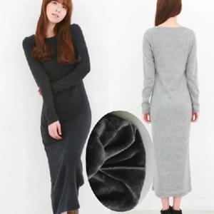 TIYIHAILEY 오-넥 겨울 두꺼운 열 풀 슬리브 맥시 드레스 S-10XL 맞춤형 양털 스트레치 겉옷 후드 블랙 그레이