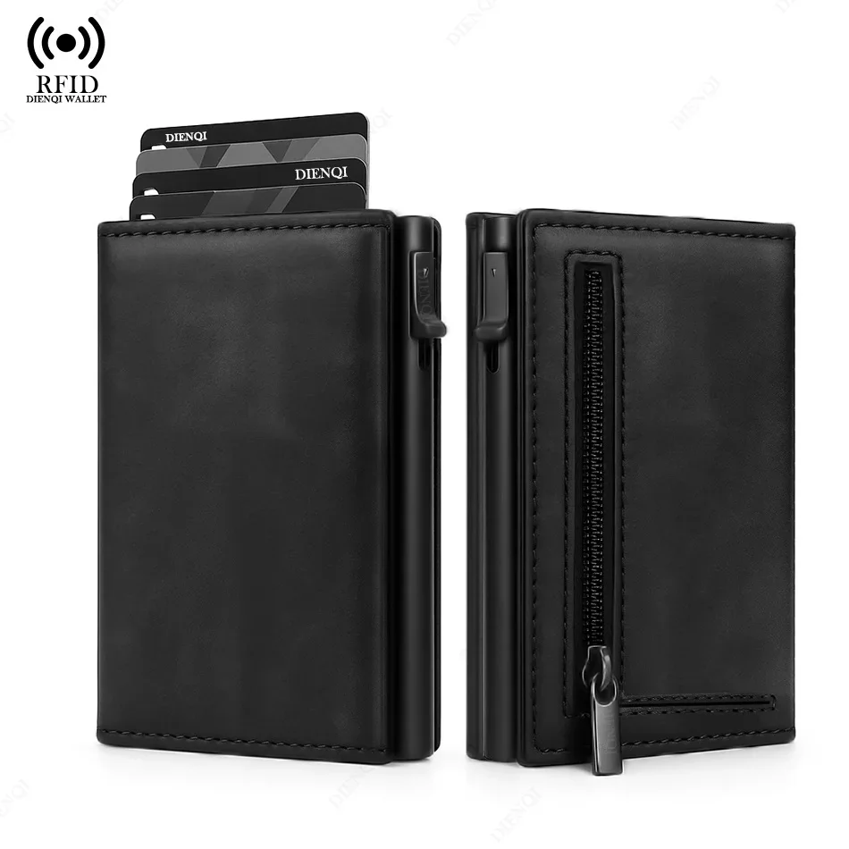 Rfid 신용 카드 소지자 지갑 남성용 은행 카드 소지자 알루미늄 금속 케이스 슬림 미니멀리스트 Walet 동전 지갑 남성용 스마트 지갑