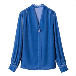 가을 섹시한 긴팔 벨벳 셔츠 봄 오피스 레이디 우아한 벨벳 블라우스 크리스탈 브로치 장식 골드 탑스