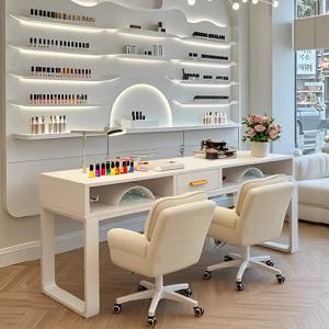 프랑스 디자인 네일 테이블 수납장 포함 전문 미니멀리스트 모던 네일 데스크 뷰티 러스틱 테이블 드 매니큐어 살롱 가구