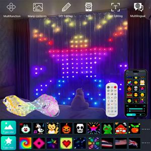 400LED 스마트 커튼 조명, 블루투스 앱 LED 스트링 RGB 요정 조명 DIY 음악 변경 디스플레이, 창문 침실 장식용.