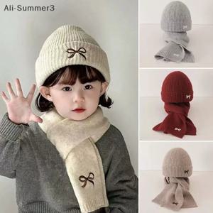 2개 세트 한국 어린이 모자와 스카프 겨울 1-8세 아이들 스타일리시한 리본 소년 소녀 유아 방풍 니트 울 모자 스카프