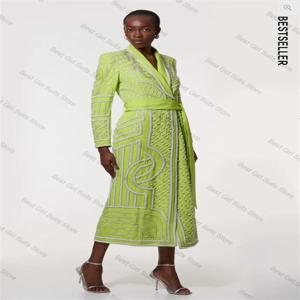 진주 여성 정장 1피스 블레이저 롱 프롬 드레스 비즈 장식 포멀 오피스 비즈니스 재킷 면 맞춤 웨딩 게스트 코트