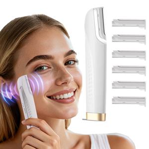 여성용 전기 음파 더마플래닝 면도기, 얼굴 각질 제거 헤어 리무버, LED 휴대용 면도기, 피부용 6개 커터 헤드 포함