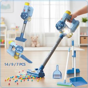 어린이 진공청소기 장난감, 사실적인 역할놀이 청소 세트, 유아 남아 여아를 위한 교육용 가사놀이 선물 14/9/7개