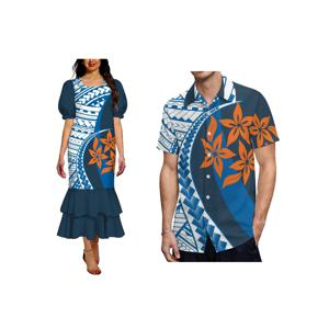 미크로네시아 무무우 인어 무무 미디 드레스 2026 신상 디자인 맞춤 사모아 폴리네시아 프린트 여성 퍼프 슬리브 드레스