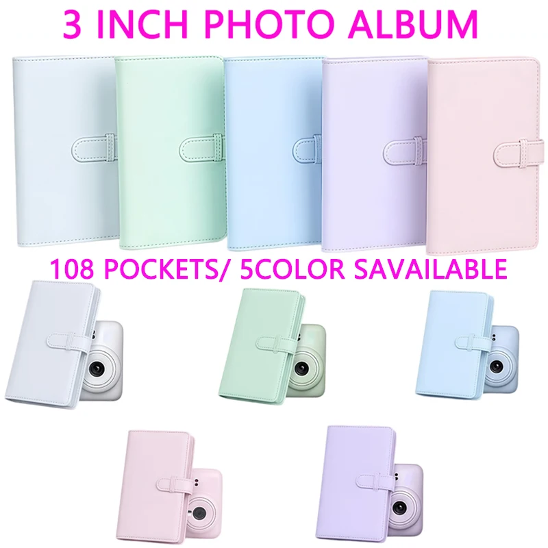 3인치 108슬롯 미니 단색 PU 사진앨범, 어린이 성장 기념 앨범, 인스탁스 미니 12/11/Evo/40/7+/25/90/99/Se/Link2/3 즉석 사진에 적합, 후지필름 인스탁스 미니 필름 앨범과 호환 가능, 5가지 색상으로 제공