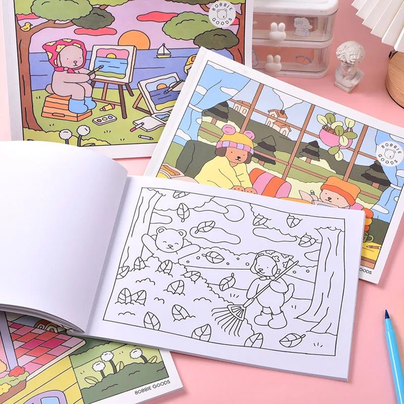 보비베어 컬러링북 - 낮에서 밤으로의 여행 어린이 스트레스 해소 아트북 성인 그래피티 드로잉 컬러링북