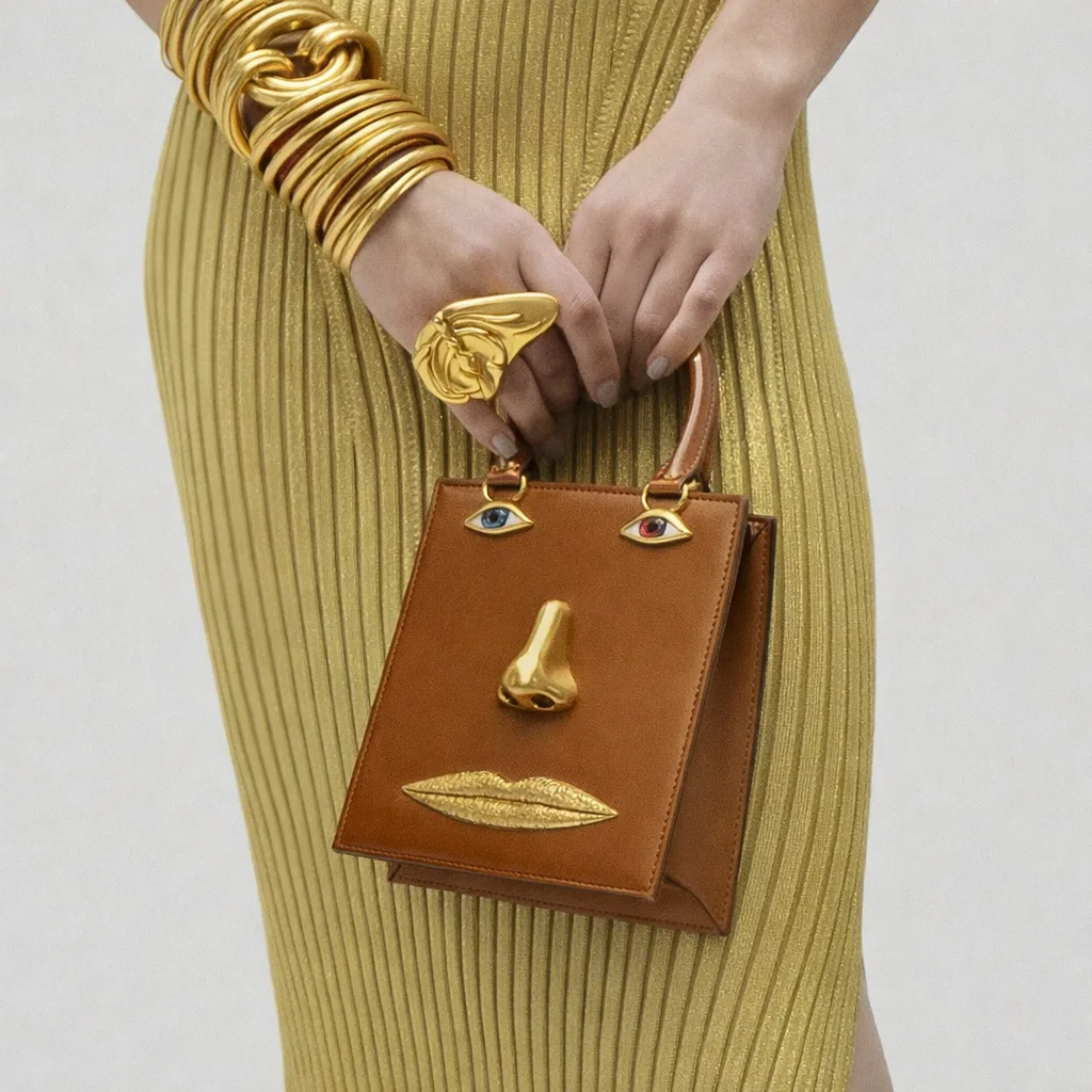 미니 페이스 백 여성용 고품질 블랙 가죽 명품 브랜드 핸드백 주얼리 아이즈 골드톤 메탈 숄더 스트랩 크로스바디 백