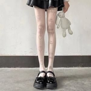 여름 스타 러브 스타킹 문신 프린트 로리타 드림 걸 팬티스타킹 안티훅 화이트 실크 바닥 양말