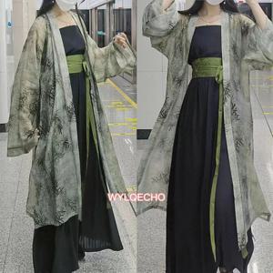 새로운 중국 스타일 한복 여성 루즈 송나라 한복 2피스 수트 기모노 로브 점프수트 빈티지 그린 중국 한복 의상